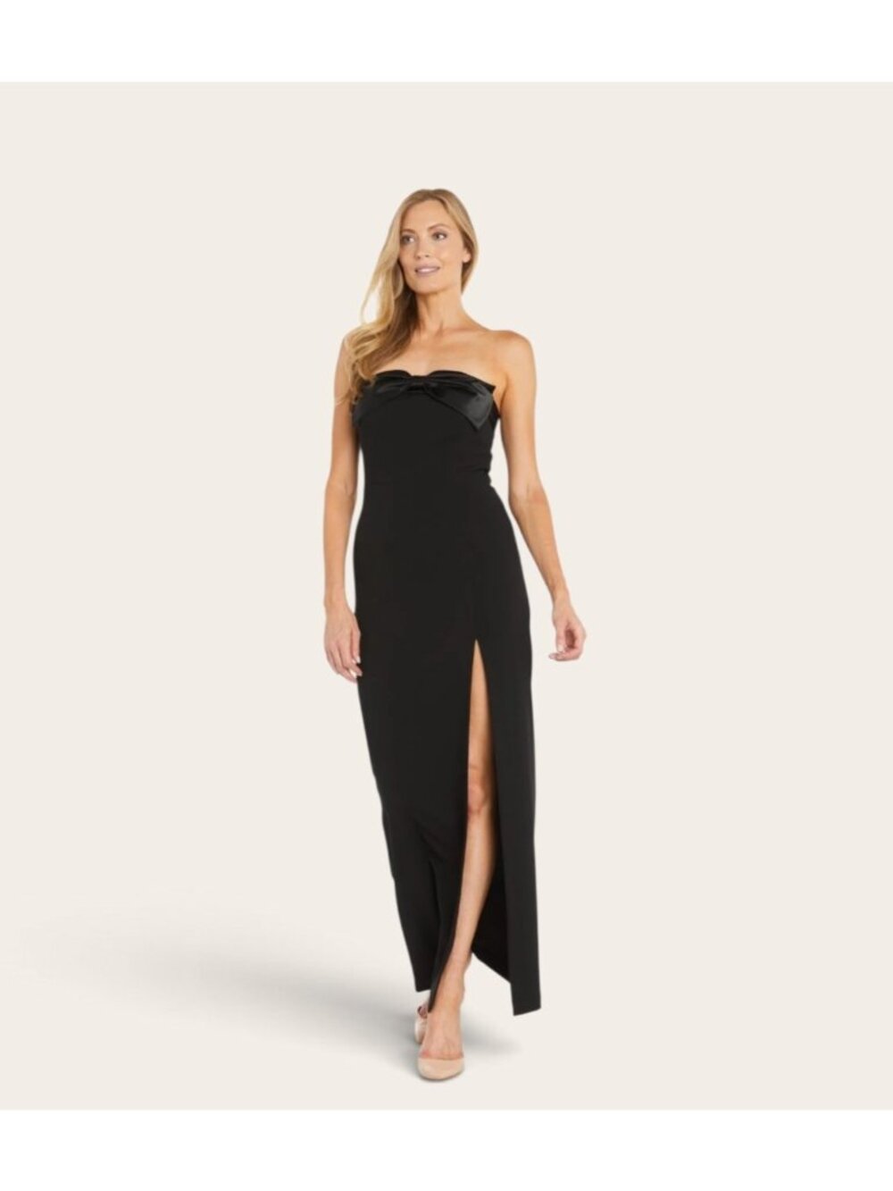 R&M Richards Womens  8 Black Bow Tie Column Gown Cocktail Party Wedding Guest